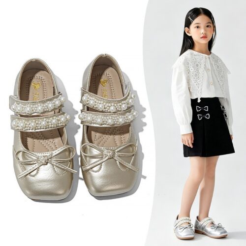 2026 Spring Summer New Girls Leather Shoes, Bow Decor Kids Princess Shoes, Breathable Soft Sole Performance Flats For Baby Girls
