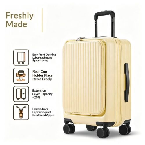 Butter Yellow-New Side-Opening Expandable 20-Inch Carry-On Rolling Suitcase 26-Lock Travel Luggage 24-Large Capacity Leather Bag For Men And Women