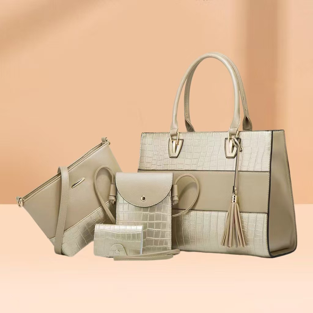 Large-Capacity Crocodile-Print Handbag And Crossbody Bag Four-Piece Set