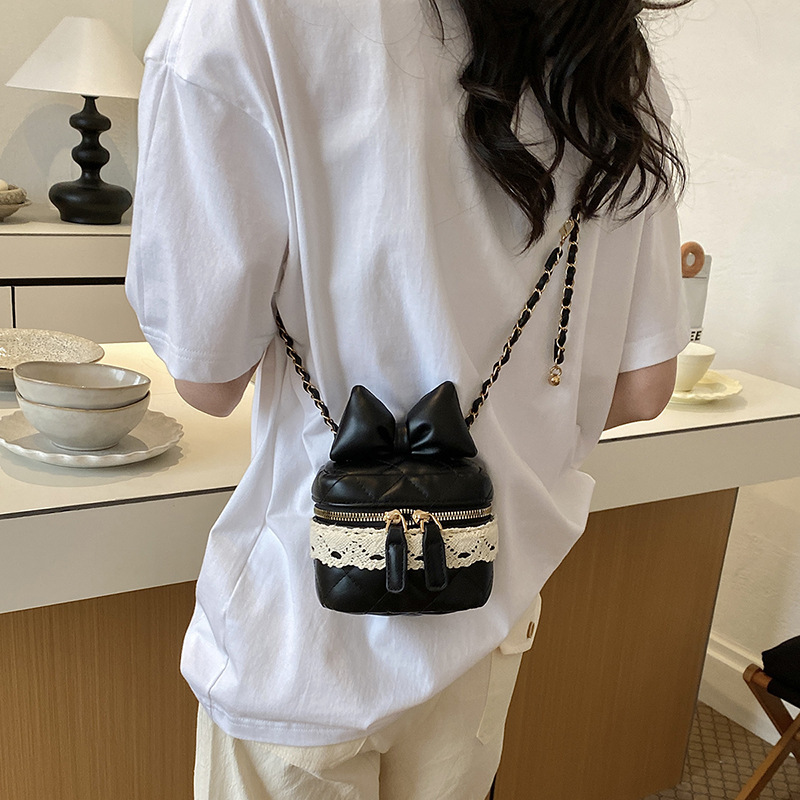 Diamond-patterned Chain Cute Bow Lace Bag - Image 2