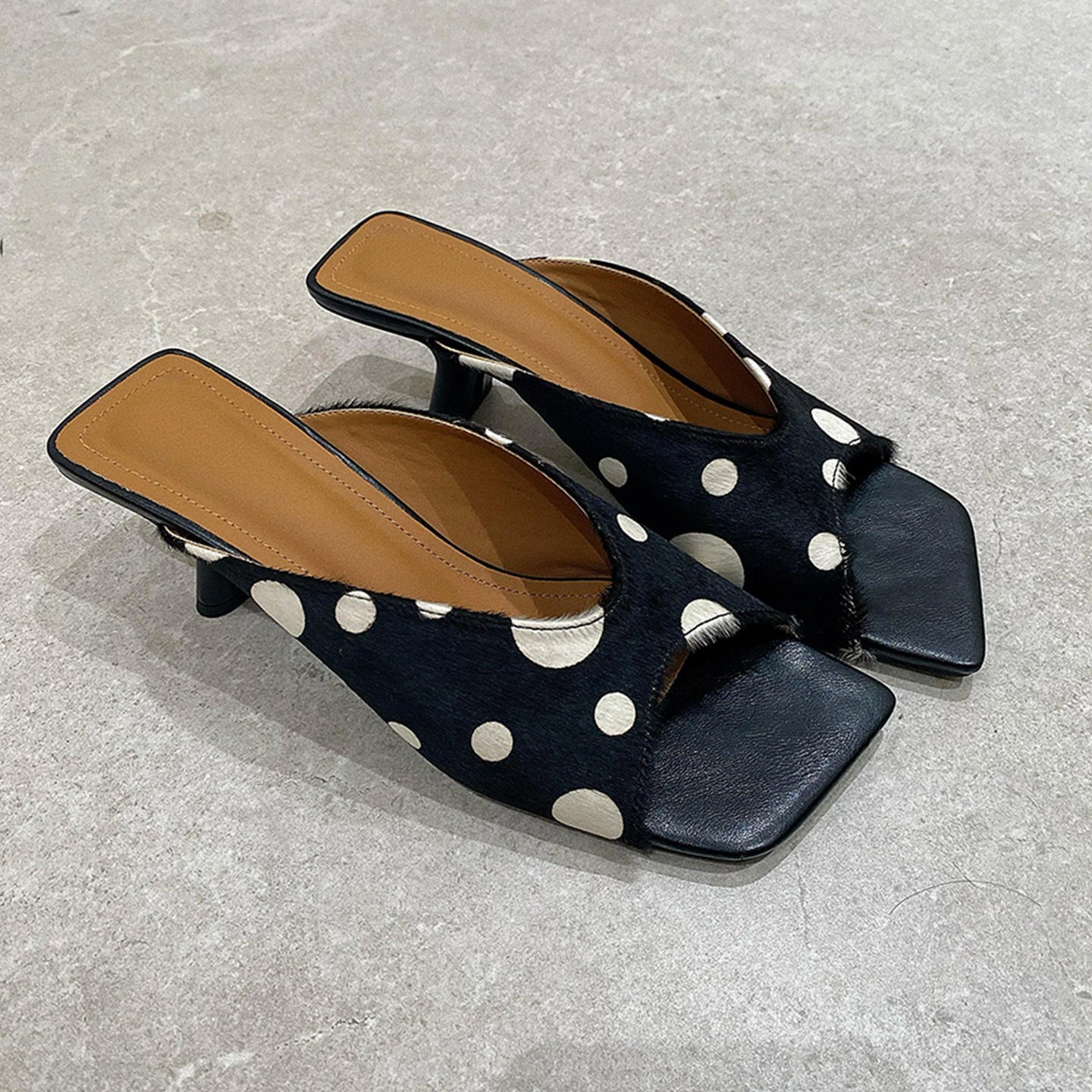 Elegant Polka-dot Square-toe Horsehair Slippers For Women - Image 7