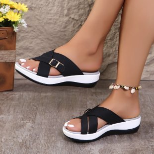 Womens Thick-soled Wedge Peep-toe Sandals
