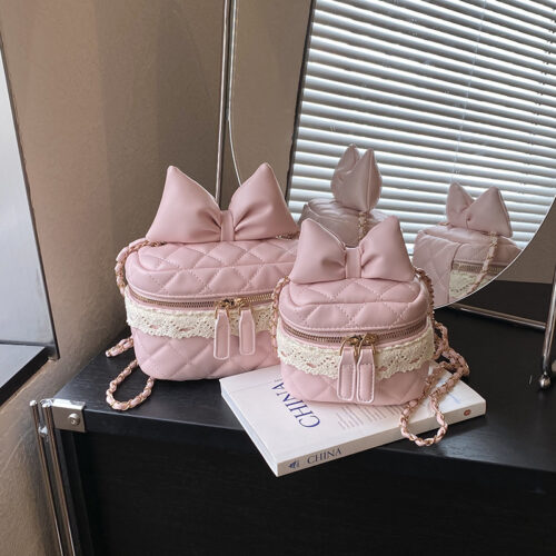 Diamond-patterned Chain Cute Bow Lace Bag